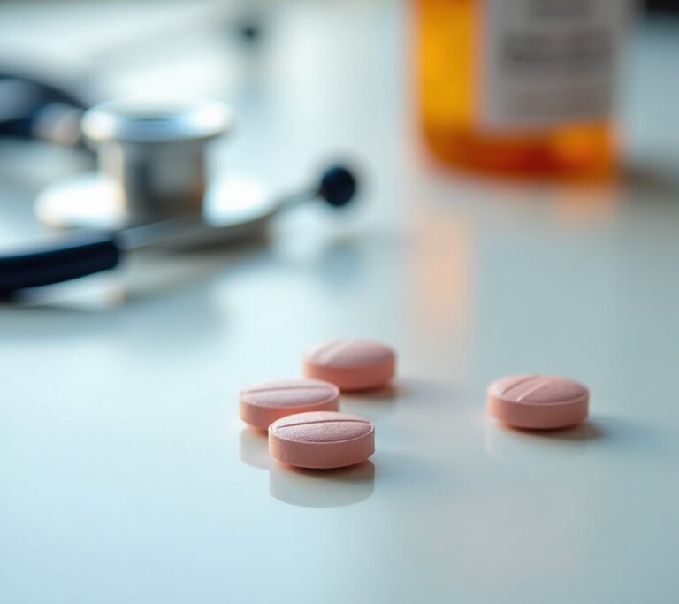 White metformin tablets in a prescription bottle on a clean surface