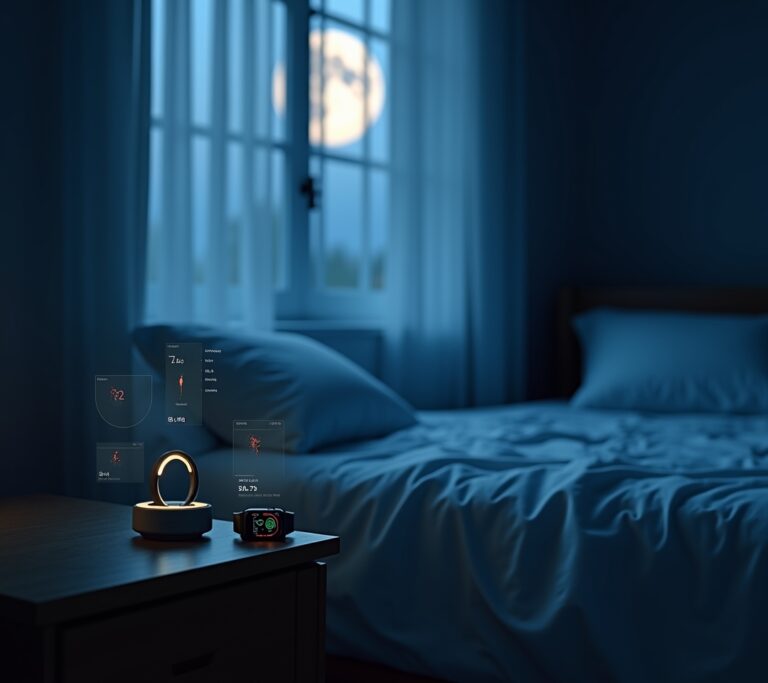 Three wearable devices laid out side by side on a dark surface